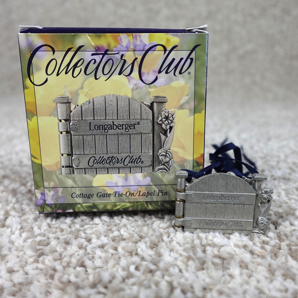 Longaberger 2000 Collectors Club Cottage Gate Hinged Tie-On Lapel Pin with Box